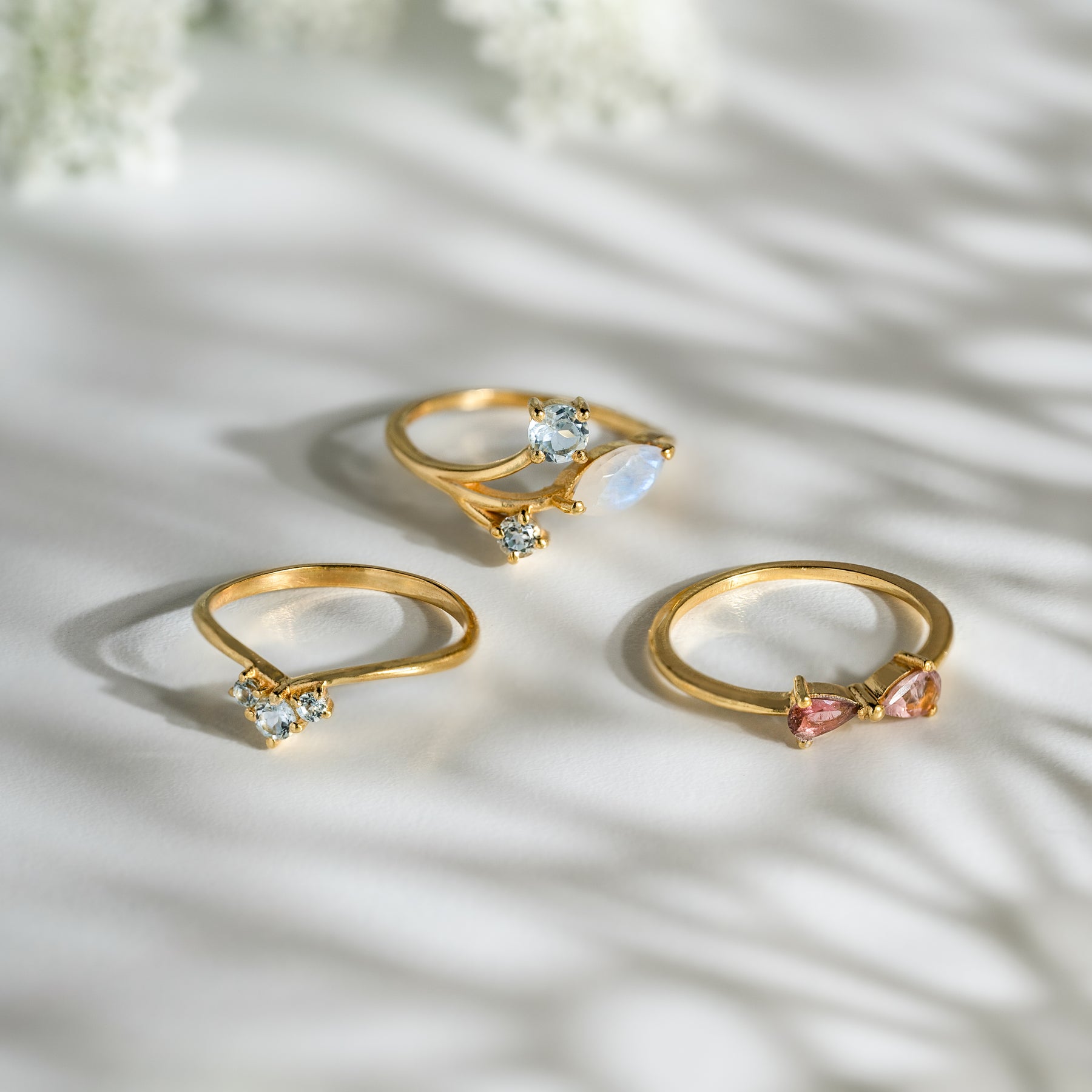 【レインボームーンストーン×ブルートパーズ】DSSL-Design Ring Collection -Snow Leaf