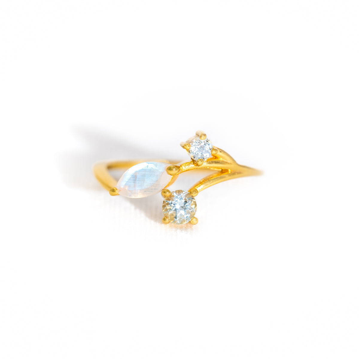 【レインボームーンストーン×ブルートパーズ】DSSL-Design Ring Collection -Snow Leaf