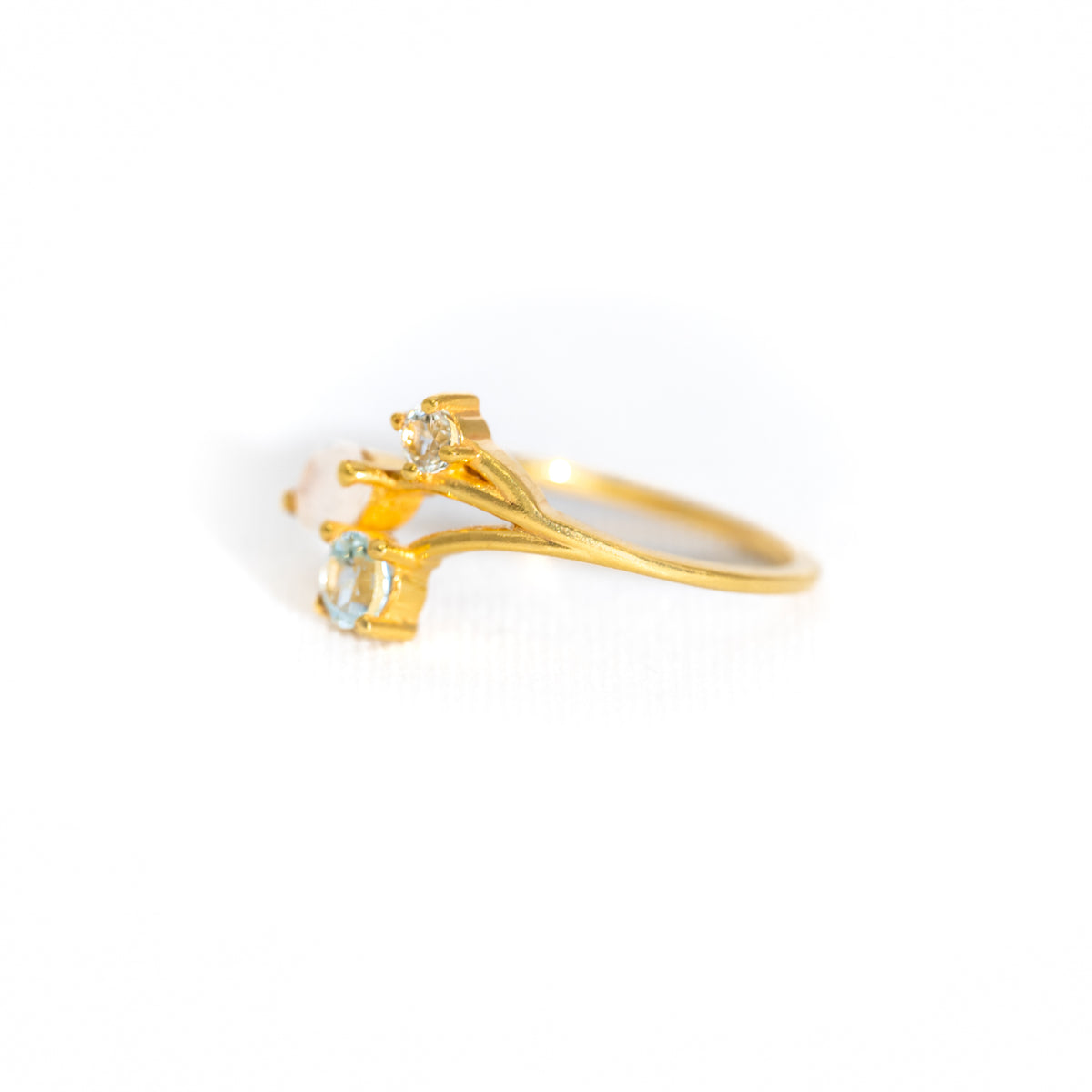 【レインボームーンストーン×ブルートパーズ】DSSL-Design Ring Collection -Snow Leaf