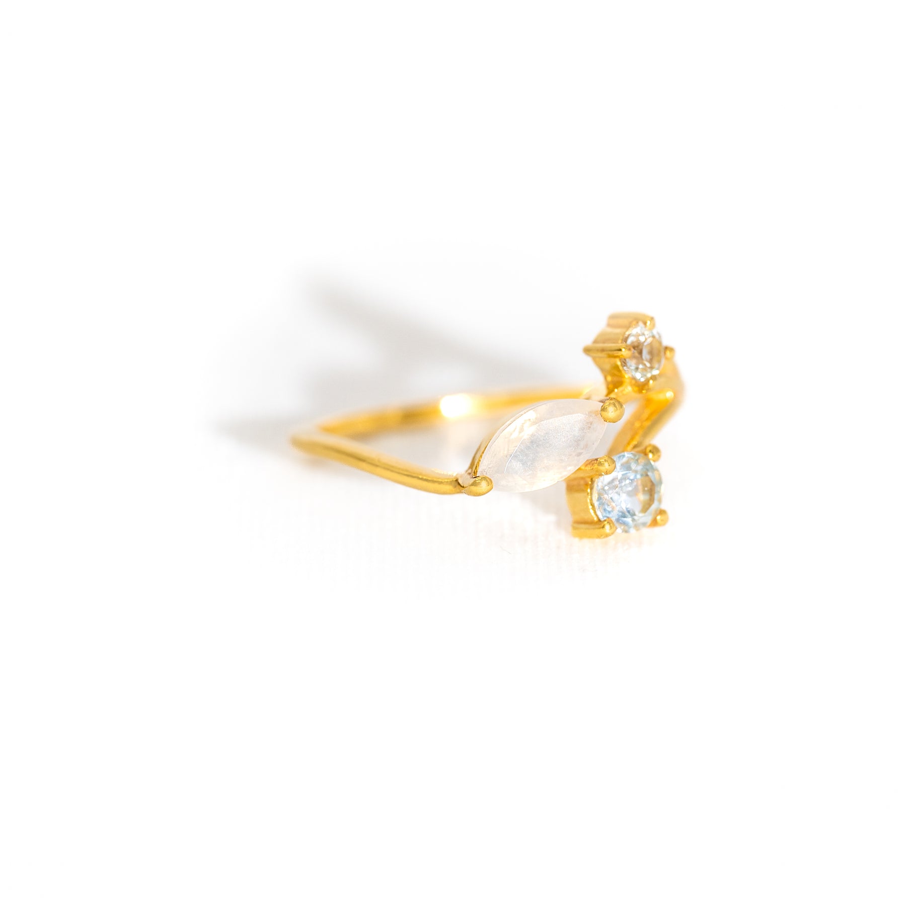 【レインボームーンストーン×ブルートパーズ】DSSL-Design Ring Collection -Snow Leaf
