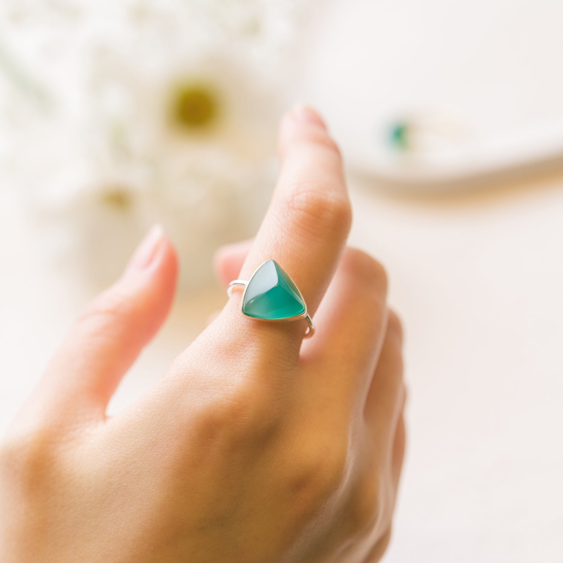 【グリーンオニキス】TRLGOS2-Trilliant Ring