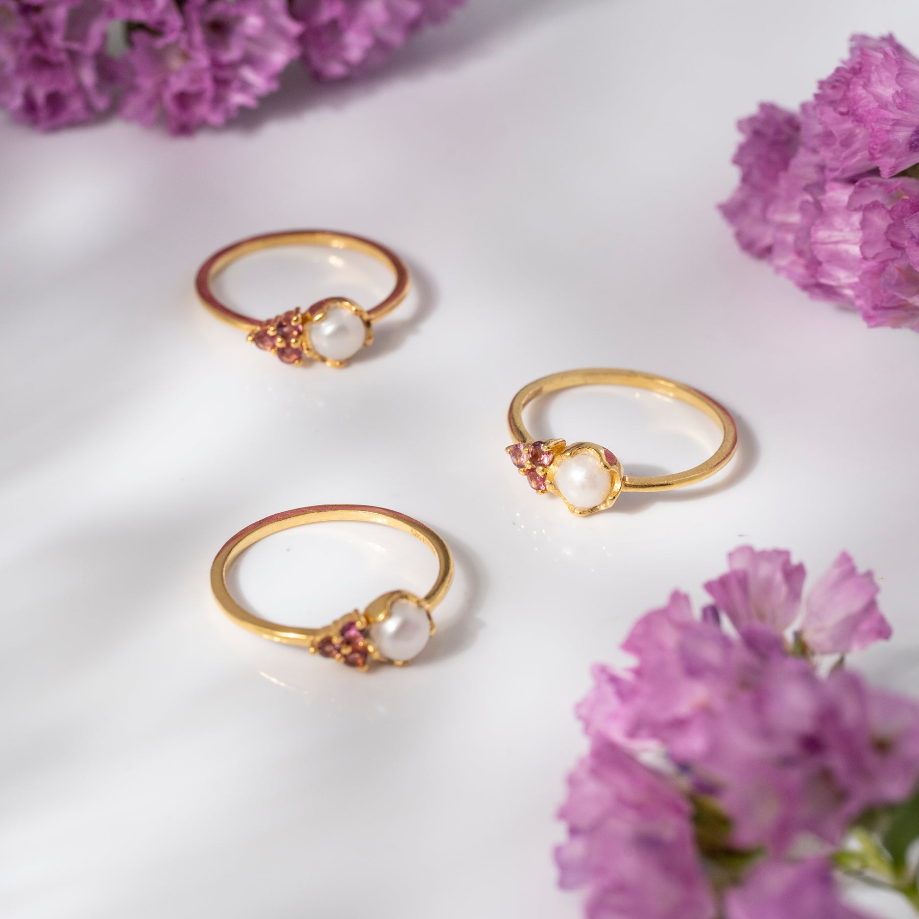 【パール×ピンクトルマリン】DSLBPT-Design Ring Collection -Luna Bloom-Pink Tourmaline