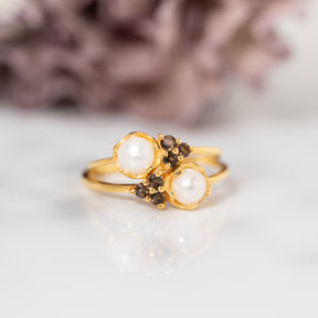 【パール×スモーキークォーツ】DSLB-Design Ring Collection -Luna Bloom